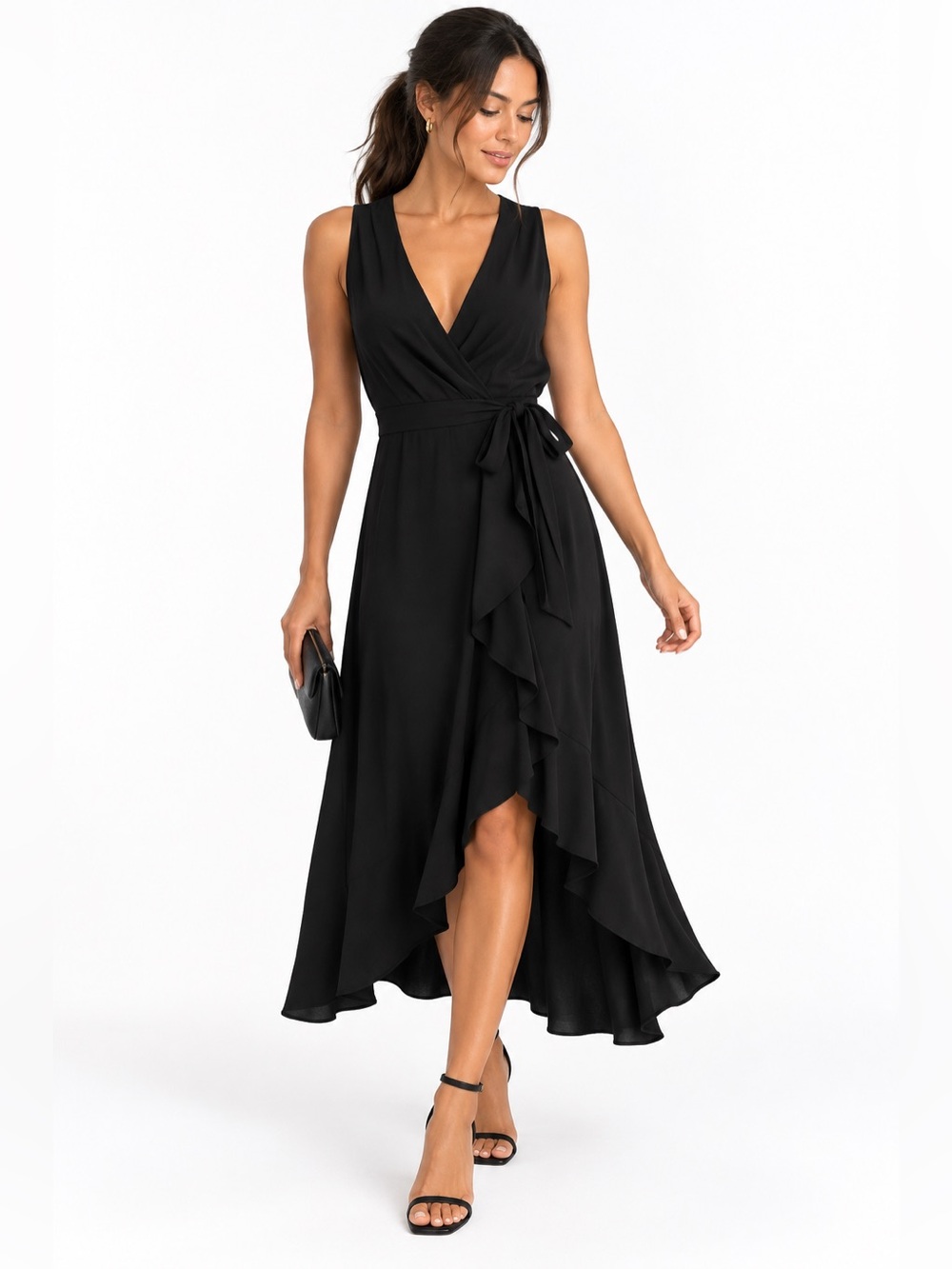 Banana Republic Black Wrap High Low Ruffle Maxi Dress Petite S NWT